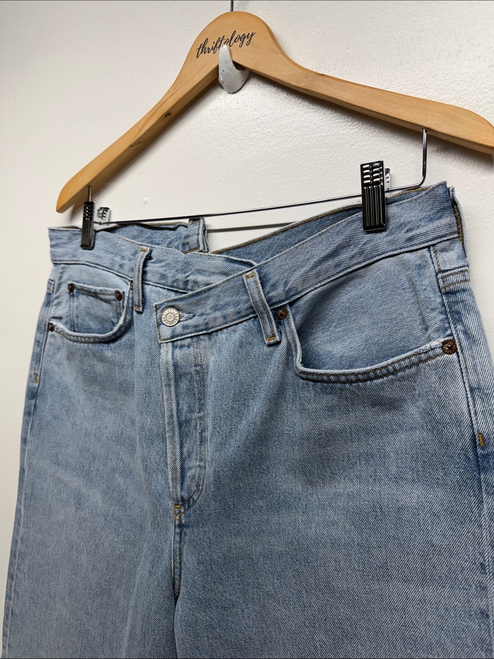 Agolde Criss Cross Jeans Straight Leg Denim Organic Cotton Asymmetrical Blue 30 - Picture 4 of 10